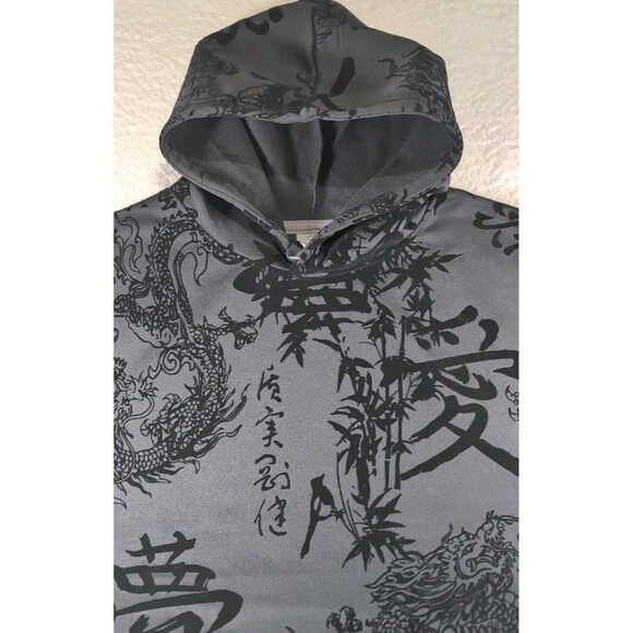 Saints Studio Men’s 3XL Black Pullover Hoodie Subdued Unique Asian Dragons Print - Picture 5 of 8